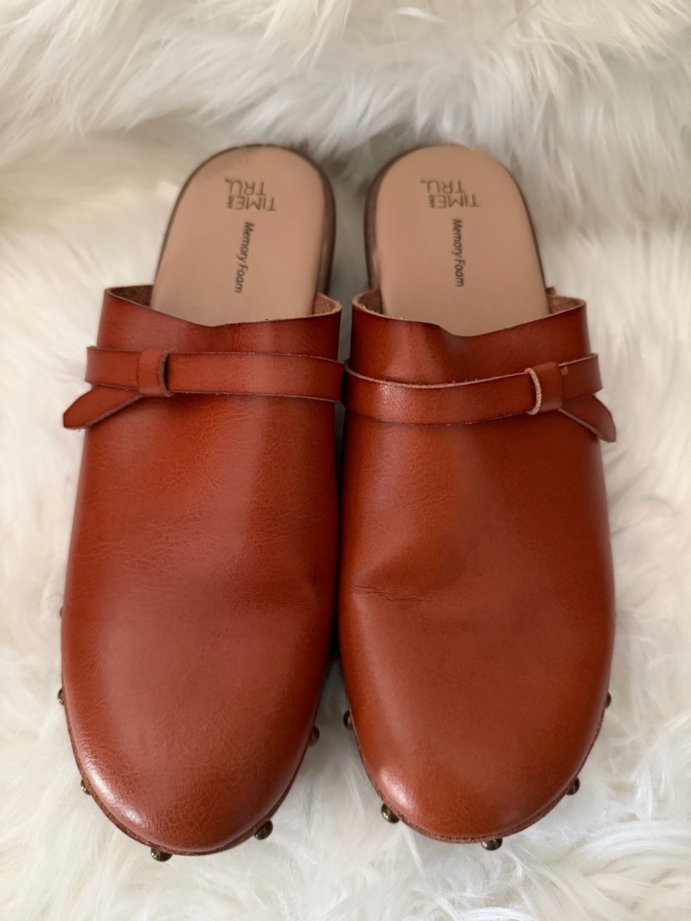 Time and Tru Tan/Brown Slip-On Leather Clogs
